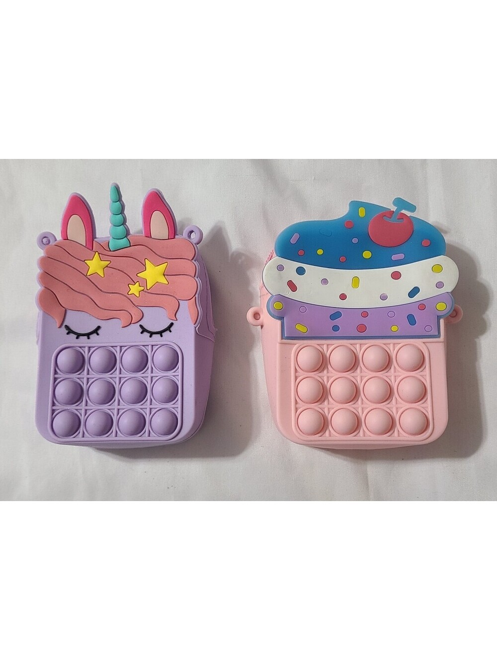 2pk Pop It Purse  Unicorn & Ice Cream Crossbody Bag  Sensory Fidget Lanyard Toy